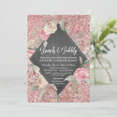 Roos Gold Glitter Floral Chalkboard Brunch Bubbly Kaart (Staand voorkant)