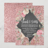 Roos Gold Glitter Floral Chalkboard Brunch Bubbly Kaart (Voorkant / Achterkant)