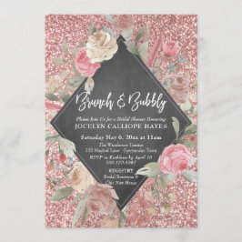 Roos Gold Glitter Floral Chalkboard Brunch Bubbly Kaart