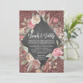 Roos Gold Glitter Floral Chalkboard Brunch Bubbly Kaart (Staand voorkant)