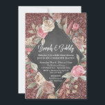 Roos Gold Glitter Floral Chalkboard Brunch Bubbly Kaart<br><div class="desc">De achtergrond is bedekt met een afbeelding met een zwart rozen gouden glitteroppervlak. Over de sprankelingen is een waterverf bloemig lijst met een diamantvormige krijtbord-gestructureerde overlay voor het inlijsten van uw gegevens. "Brunch & Bubbly" is een grafische weergave met een modern handschrift. Voeg uw persoonlijke gegevens toe aan de velden...</div>