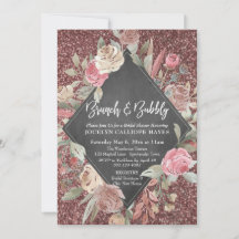 Roos Gold Glitter Floral Chalkboard Brunch Bubbly
