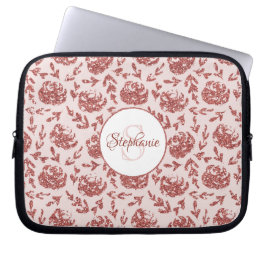 Roos Gold Glitter Floral Monogram Gepersonaliseerd Laptop Sleeve