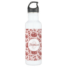 Roos Gold Glitter Floral Monogram Gepersonaliseerd Waterfles