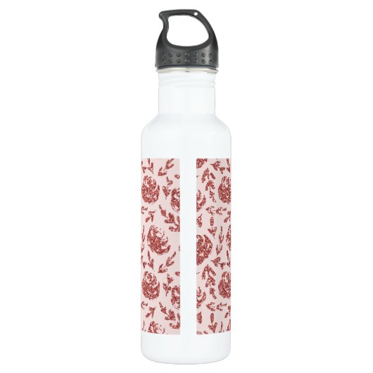 Roos Gold Glitter Floral Monogram Gepersonaliseerd Waterfles (Achterkant)