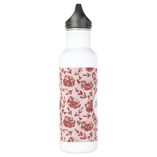 Roos Gold Glitter Floral Monogram Gepersonaliseerd Waterfles (Links)