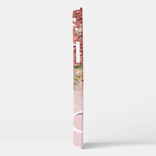 Roos Gold Glitter Floral Monogram Naam Case-Mate iPhone Case (Achterkant / Rechts)