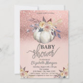 Roos Gold Glitter, Floral Pumpkin Baby shower Kaart (Voorkant)