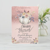 Roos Gold Glitter, Floral Pumpkin Baby shower Kaart (Staand voorkant)