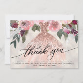 Roos Gold Glitter Floral Quinceañera Bedankkaart (Voorkant)