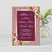 Roos Gold Glitter Floral roze islamitische moslim Kaart (Staand voorkant)