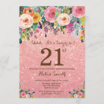 Roos Gold Glitter Floral Surprise 21st Birthday Kaart<br><div class="desc">Roos Gold Pink Glitter Floral Surprise 21st Birthday Invitation for Women. Waterverf Floral Flower. Roos Gold Pink Glitter Background Roze, geel, Oranje, Paars ventilator. Volwassen verjaardag. 13e 15e 16e 18e 21e 30e 40e 50e 60e 70e 90e 100e, Alle leeftijden. Voor verdere aanpassing, te klikken gelieve de knoop "van de Aanpassing...</div>