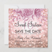 Roos Gold Glitter Floral Sweet 16 Kaart (Voorkant)