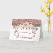 Roos Gold Glitter Floral Wil je mijn bruidsmeisje  Kaart (Gele Bloem)