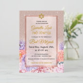 Roos Gold Glitter Flowers Star Jewish Bat Mitzvah Kaart (Staand voorkant)