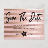 Roos Gold Glitter & Foil Quinceañera Save the Date Briefkaart (Voorkant)