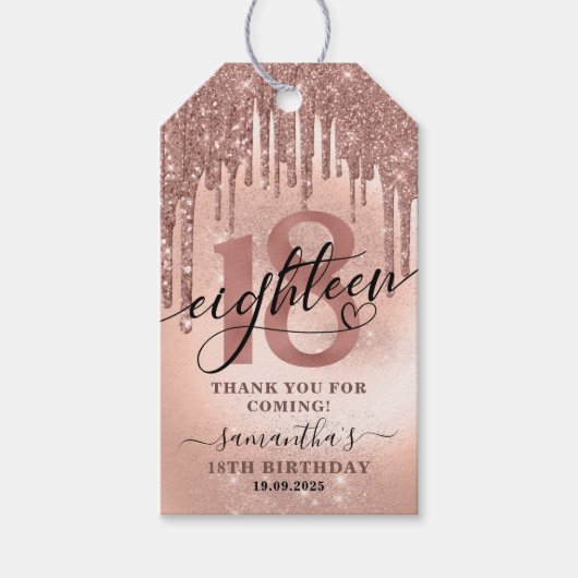 Roos Gold Glitter & Folie 18e verjaardag Hartelijk Cadeaulabel (Voorkant)