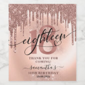 Roos Gold Glitter & Folie 18e verjaardag Wijn Etiket (Enkel label)