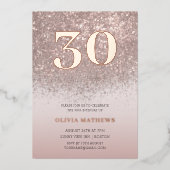 Roos Gold Glitter & Folie 30e Verjaardag Folie Uitnodiging (Voorkant)