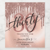 Roos Gold Glitter & Folie 30e verjaardag Hartelijk Wijn Etiket (Enkel label)