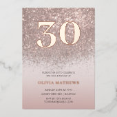 Roos Gold Glitter & Folie 30e Verjaardag Uitnodiging (Voorkant)