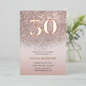 Roos Gold Glitter & Folie 30e Verjaardag Uitnodiging (Staand Voorkant)