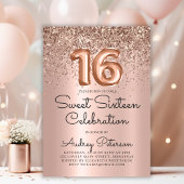 Roos Gold Glitter Folie Balloon Sweet 16th Birthda Kaart