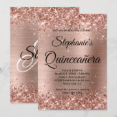Roos Gold Glitter Folie Fancy Monogram Quinceañera Kaart (Voorkant / Achterkant)