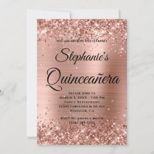 Roos Gold Glitter Folie Fancy Monogram Quinceañera Kaart