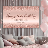 Roos Gold Glitter Folie Happy 80th Birthday Script Spandoek