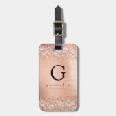Roos Gold Glitter Folie Monogram Bagagelabel (Voorkant verticaal)