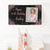 Roos Gold Glitter Foto 60e Verjaardag Welkom Spandoek (Insitu)