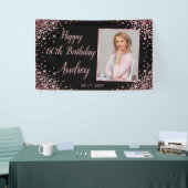 Roos Gold Glitter Foto 60e Verjaardag Welkom Spandoek (Beurs)