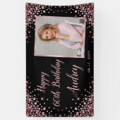 Roos Gold Glitter Foto 60e Verjaardag Welkom Spandoek (Verticaal)