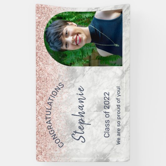 Roos Gold Glitter Foto gefeliciteerd Afstuderen Spandoek (Verticaal)