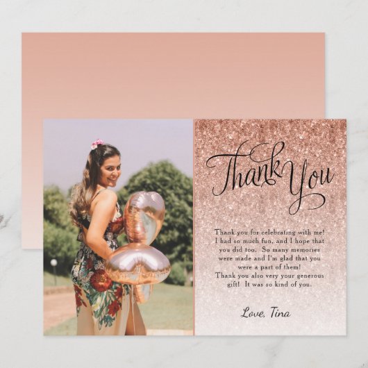 Roos Gold Glitter-foto Hartelijk dank Kaart (Voorkant / Achterkant)