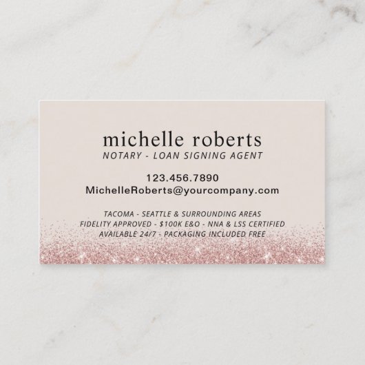 Roos Gold Glitter Foto van de notarisondertekenaar Visitekaartje (Achterkant)