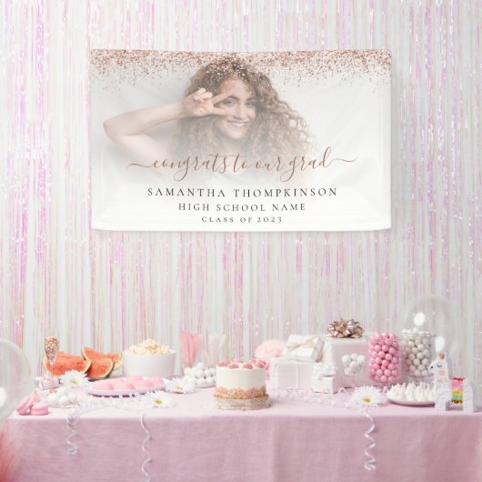 Roos Gold Glitter Fotoscript 2024 Afstuderen Spandoek (Feest)