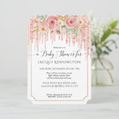 Roos Gold Glitter Fringe Blush Pink Floral Shower Kaart (Staand voorkant)