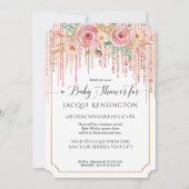 Roos Gold Glitter Fringe Blush Pink Floral Shower Kaart (Voorkant)