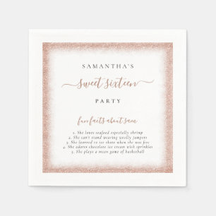 Roos Gold Glitter Fun Facts Name Sweet 16 Party Servet
