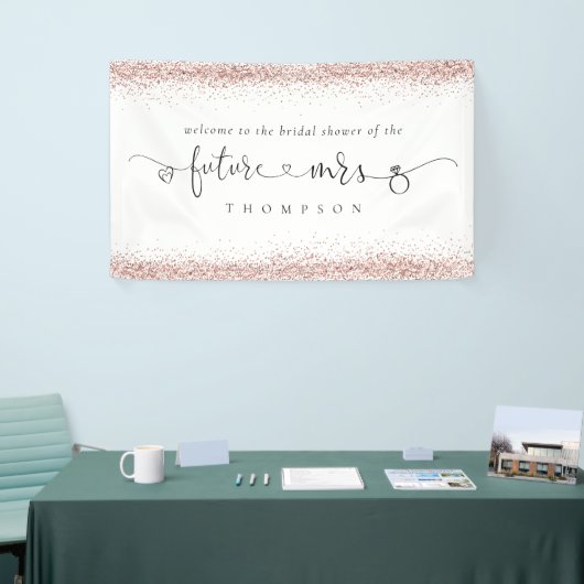 Roos Gold Glitter Future Mrs Welcome Vrijgezellenf Spandoek (Beurs)