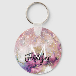 Roos Gold Glitter Galaxy Monogram Aangepaste naam Sleutelhanger