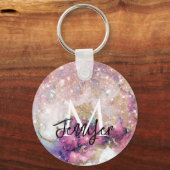 Roos Gold Glitter Galaxy Monogram Aangepaste naam Sleutelhanger (Voorkant)