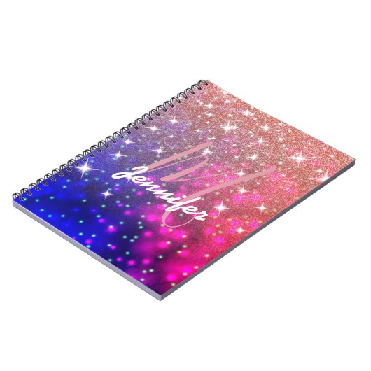 Roos Gold Glitter Galaxy Space Monogram aangepast Notitieboek (Linkerzijde)