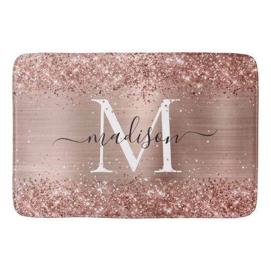 Roos Gold Glitter geborsteld Metaal Monogram Manus Badmat (Voorkant)