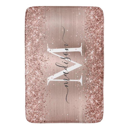 Roos Gold Glitter geborsteld Metaal Monogram Manus Badmat (Voorkant Verticaal)