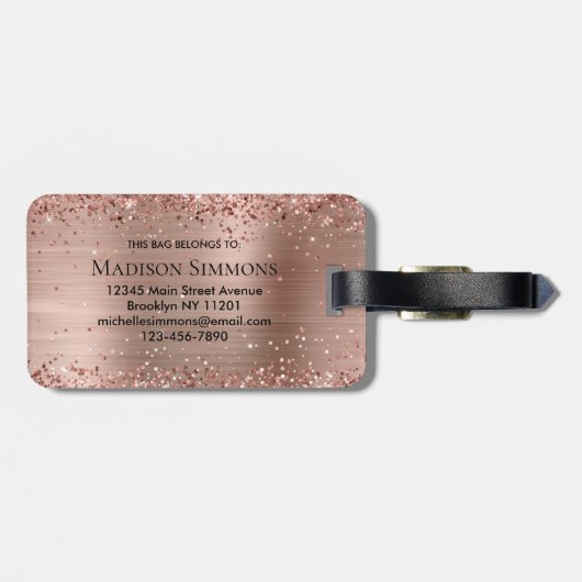 Roos Gold Glitter geborsteld Metaal Monogram Manus Bagagelabel (Achterkant horizontaal)