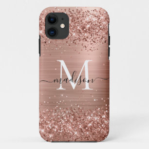 Roos Gold Glitter geborsteld Metaal Monogram Manus Case-Mate iPhone Case