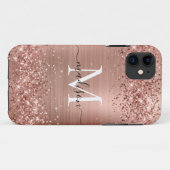Roos Gold Glitter geborsteld Metaal Monogram Manus Case-Mate iPhone Case (Achterkant (horizontaal))
